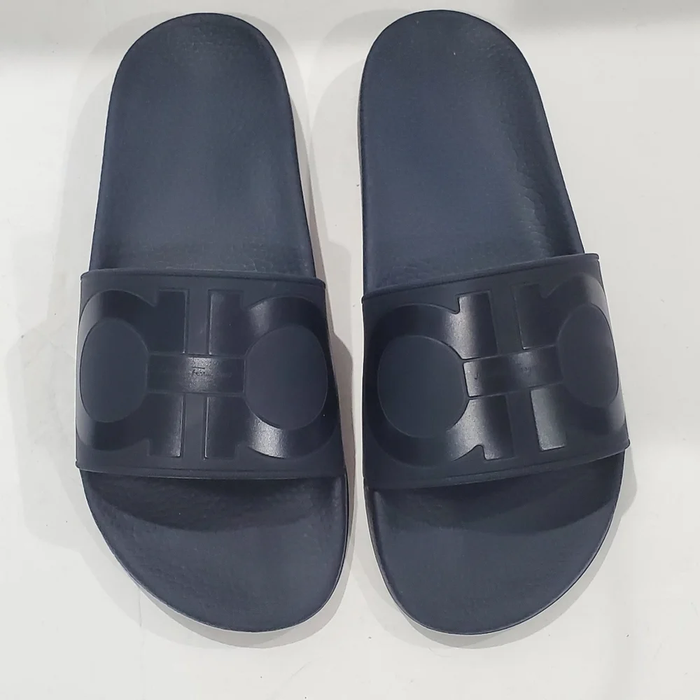 SALVATORE FERRAGAMO Groove 2 Slide mens slide Sandal in navy blue size 8m shoes